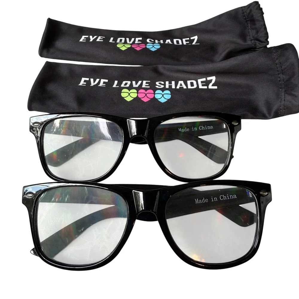 Lot‎ of 2 Rave Diffraction Glasses Black Frame Festival Rainbow EDM Coachella